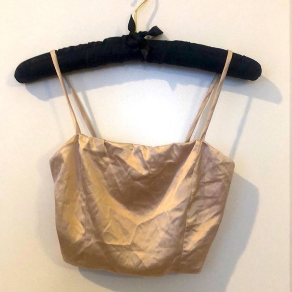 FASHION NOVA | NWT Fashion Nova Easy Lover Satin Beige Crop Top - Size Small - Picture 2 of 5